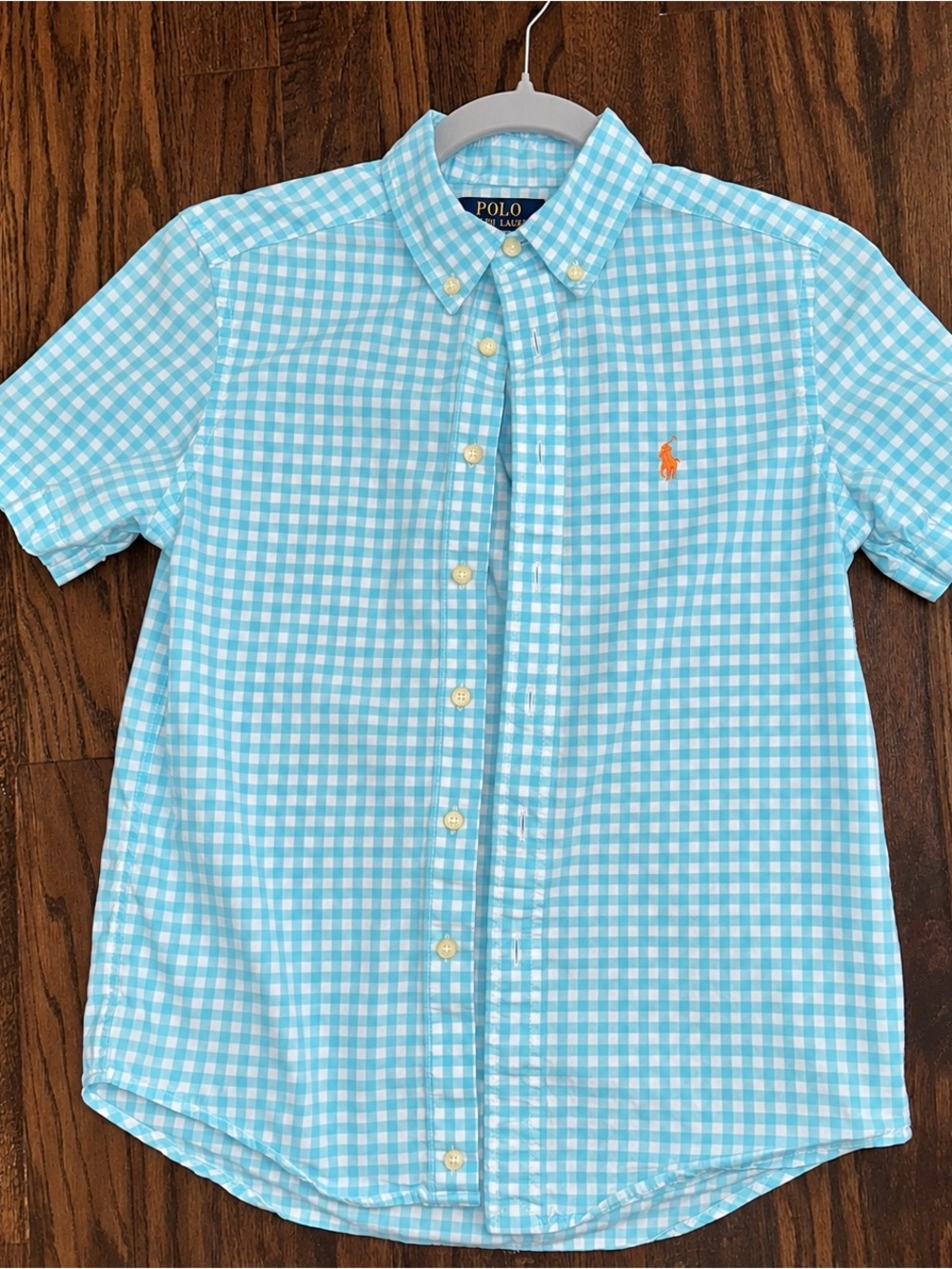 Polo by Ralph Lauren Aqua Boy’sGingham Short-Sleeve Button-Down Shirt size 10-12